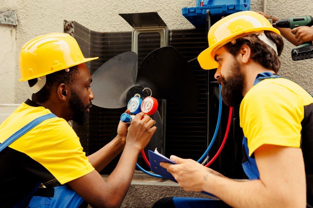 Técnicos de CIFUENTÉRMICA realizando mantenimiento de aire acondicionado en Cali